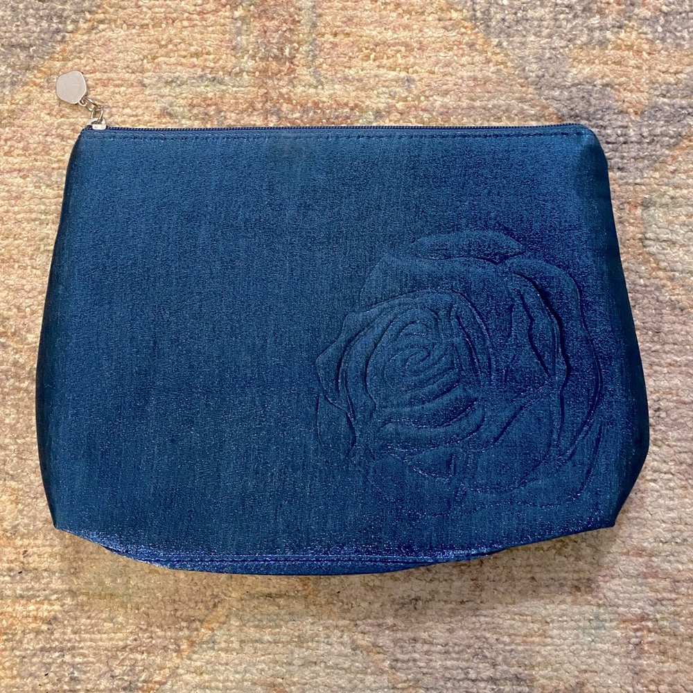NWOT Lancôme Glitter Blue Flower Cosmetic Bag
